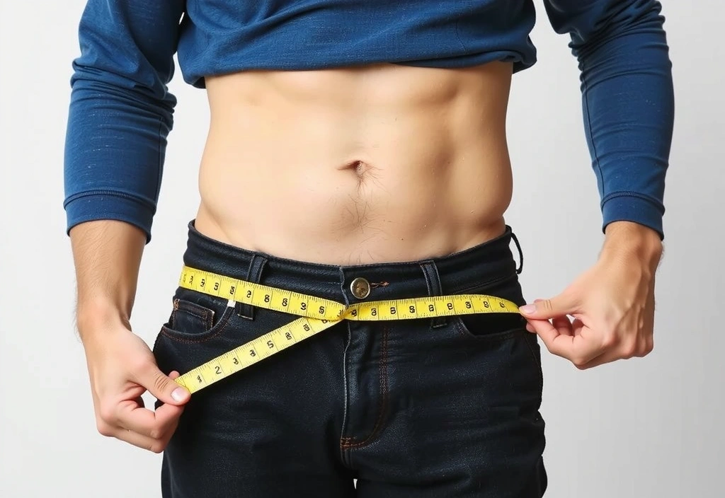 Eine Person lächelt und misst ihren Taillenumfang, symbolisch für erfolgreiches Gewichtsmanagement